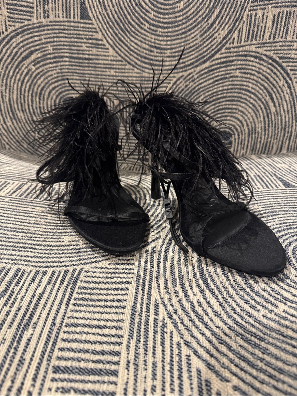 Zara Black Feather Stiletto Sandals